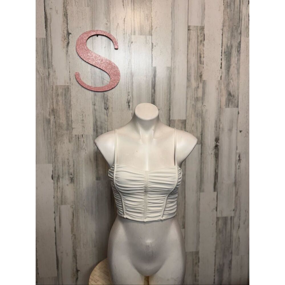 Forever 21 White Ruched Corset Crop Top Women’s Size S
